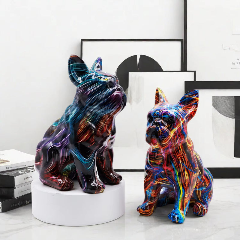 ANYDECO Figurine Small French Bulldog LOVE Graffiti Resin Statue Home  Decor  Onament