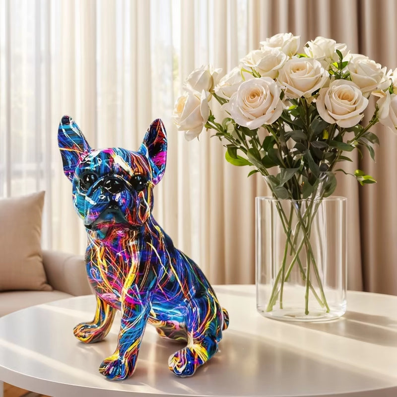 ANYDECO Figurine 14cm French Bulldog Abstract Graffiti Resin Statue Home  Decor Onament