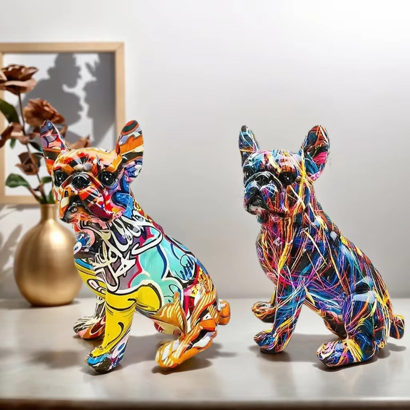 ANYDECO Figurine 14cm French Bulldog Abstract Graffiti Resin Statue Home  Decor Onament