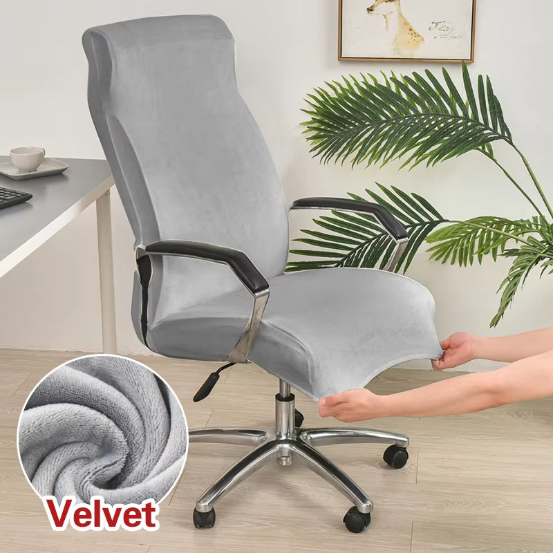 Anyseat Office Chair Cover Grey Velvet Zippered Stretchable High Back Protector Slipcover