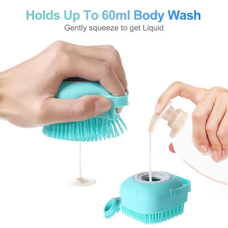 ANYWAGS Pet Brush 80ML Silicone Dog Cat Bathing Scrubber with 80ml Shampoo Dispenser