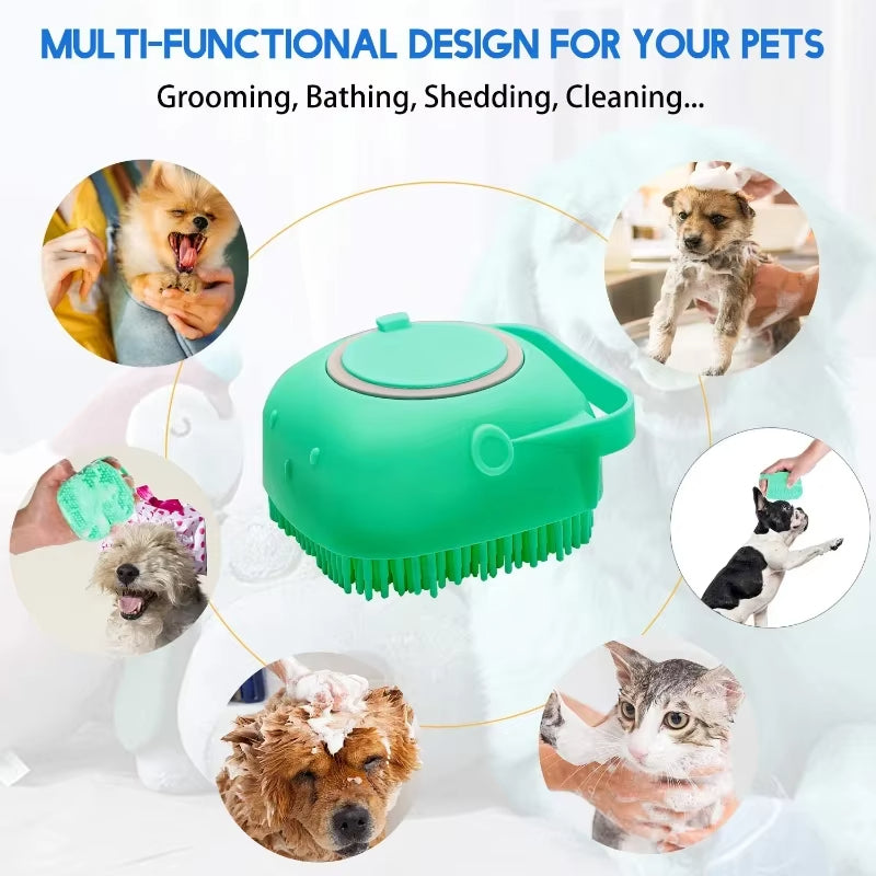 ANYWAGS Pet Brush 80ML Silicone Dog Cat Bathing Scrubber with 80ml Shampoo Dispenser