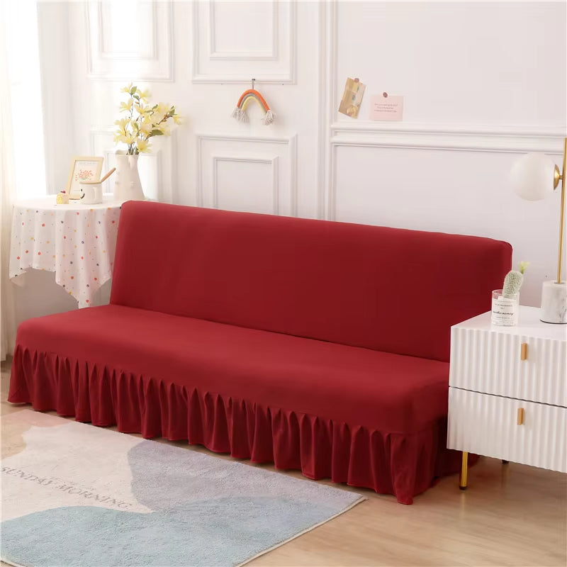 Anyseat Sofa Cover Red Armless Futon Slipcover with Ruffle Skirt Stretch Sofa Bed Protector