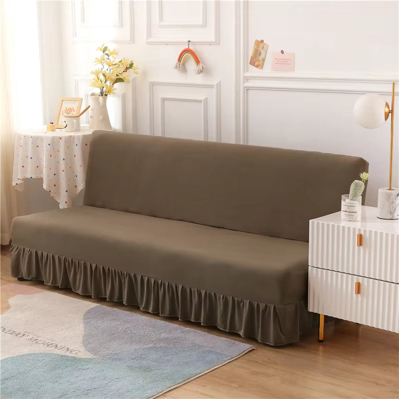 Anyseat Sofa Cover Light Khaki Armless Futon Slipcover with Ruffle Skirt Stretch Sofa Bed Protector
