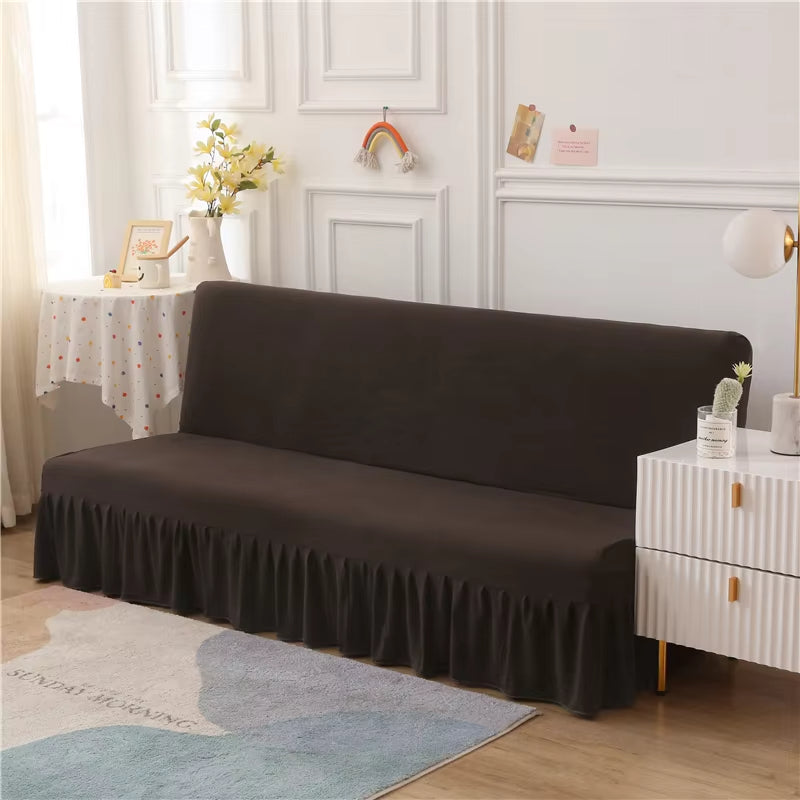 Anyseat Sofa Cover Coffee Armless Futon Slipcover with Ruffle Skirt Stretch Sofa Bed Protector