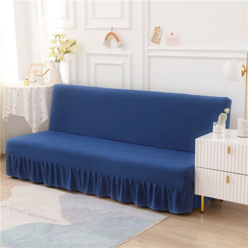 Anyseat Sofa Cover Dark Blue Armless Futon Slipcover with Ruffle Skirt Stretch Sofa Bed Protector
