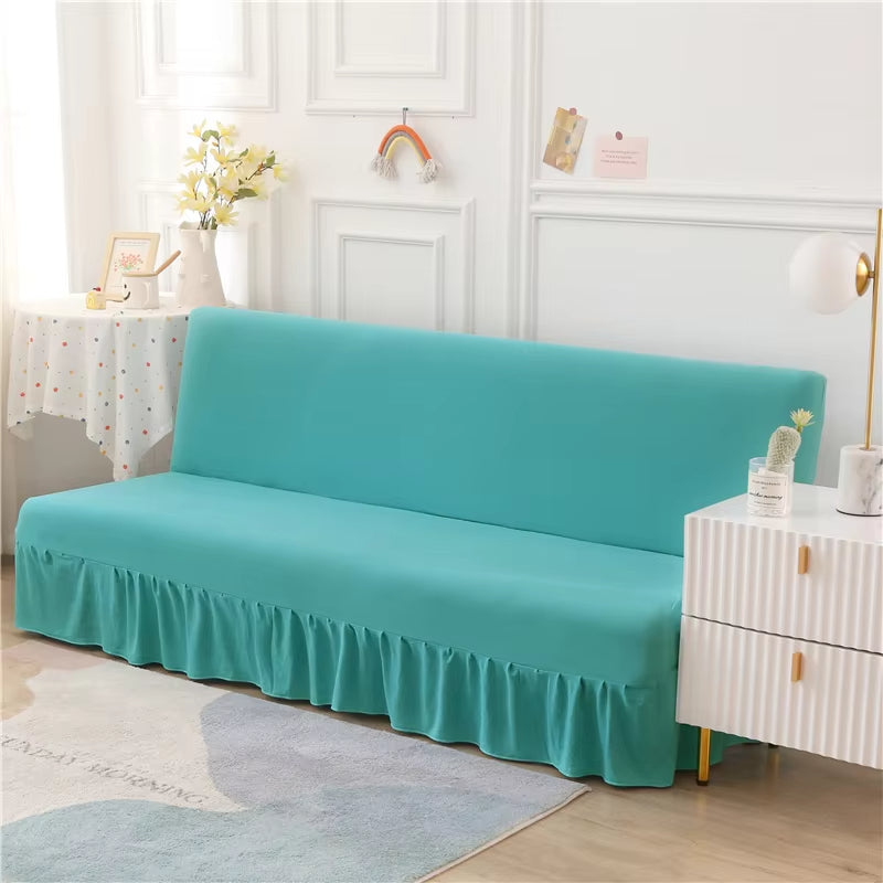 Anyseat Sofa Cover Lake Blue Armless Futon Slipcover with Ruffle Skirt Stretch Sofa Bed Protector