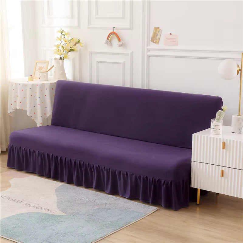Anyseat Sofa Cover Purple Armless Futon Slipcover with Ruffle Skirt Stretch Sofa Bed Protector