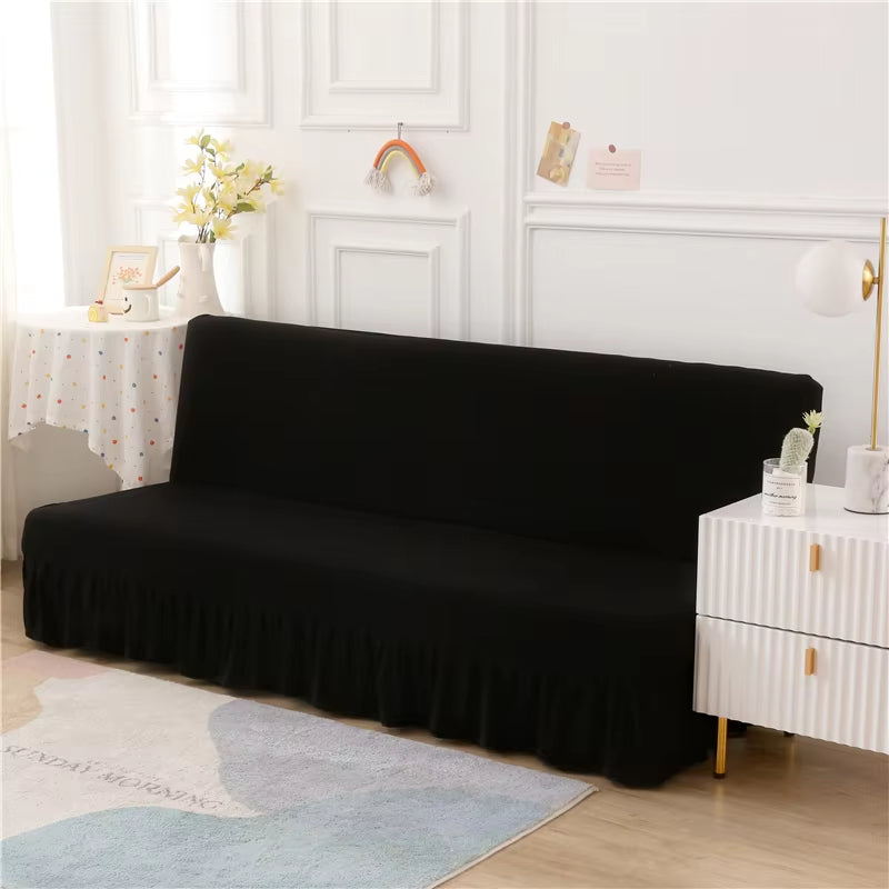 Anyseat Sofa Cover Black Armless Futon Slipcover with Ruffle Skirt Stretch Sofa Bed Protector