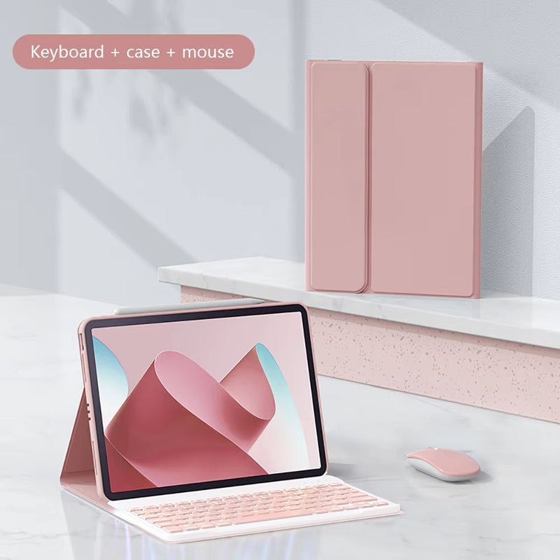 ANYMOB  iPad Case Pink Detachable Magnetic Bluetooth Keyboard with Mouse and Protective Cover