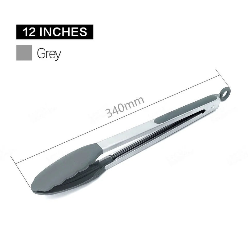 Anygleam Tong Stainless Steel Large Grey Handle Clip Heat Resistant Cooking Baking Salad Steak Kitchen Gadget