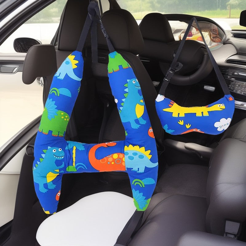 Anypillow Car Travel Pillow Blue Dinosaur 1 Set for Kids and Adult Neck Head Support H-Shape Travel Pillow