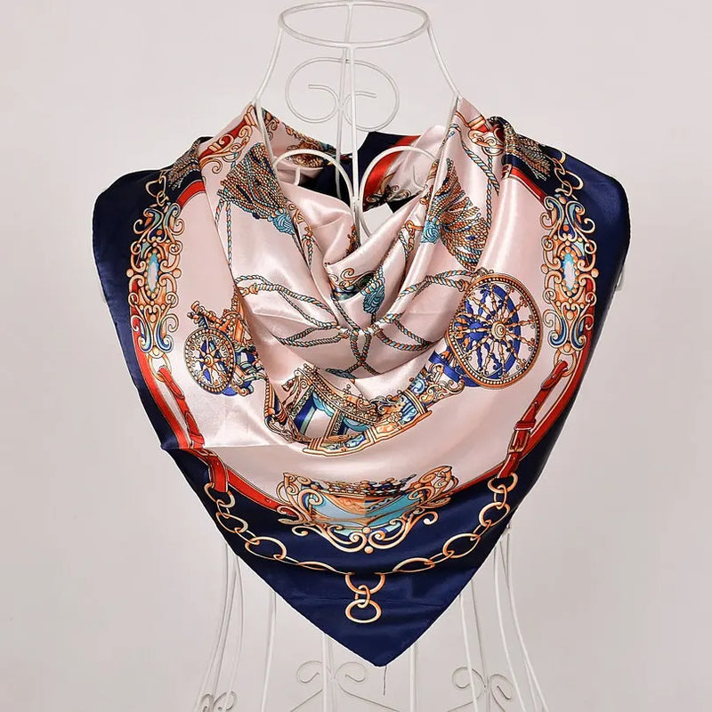 Anyyou Scarf for Women Blue Pink Printed Polyester Silk Big Square Silk Scarf 90*90cm Satin Scarf For Spring Summer Autumn Winter