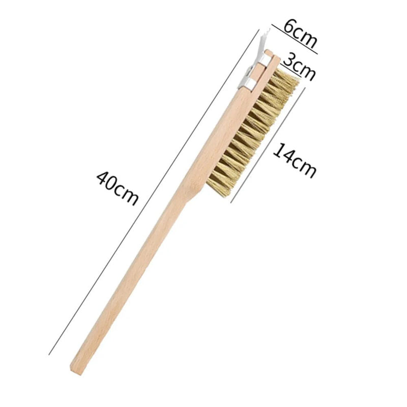 Anygleam Wooden 40cm Pizza Oven Copper Brush with Metal Scraper Tool Cleaning Accessories