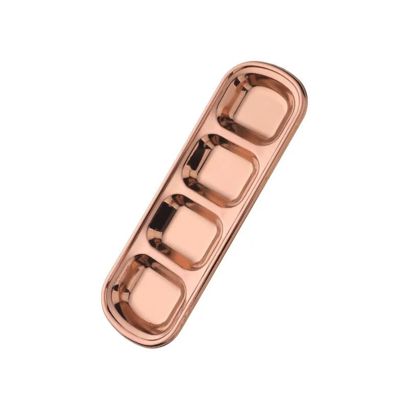 ANYGLEAM Rose Gold Stainless Steel 4 Grid Seasoning Sauce Dish Plates Dipping Kitchenware