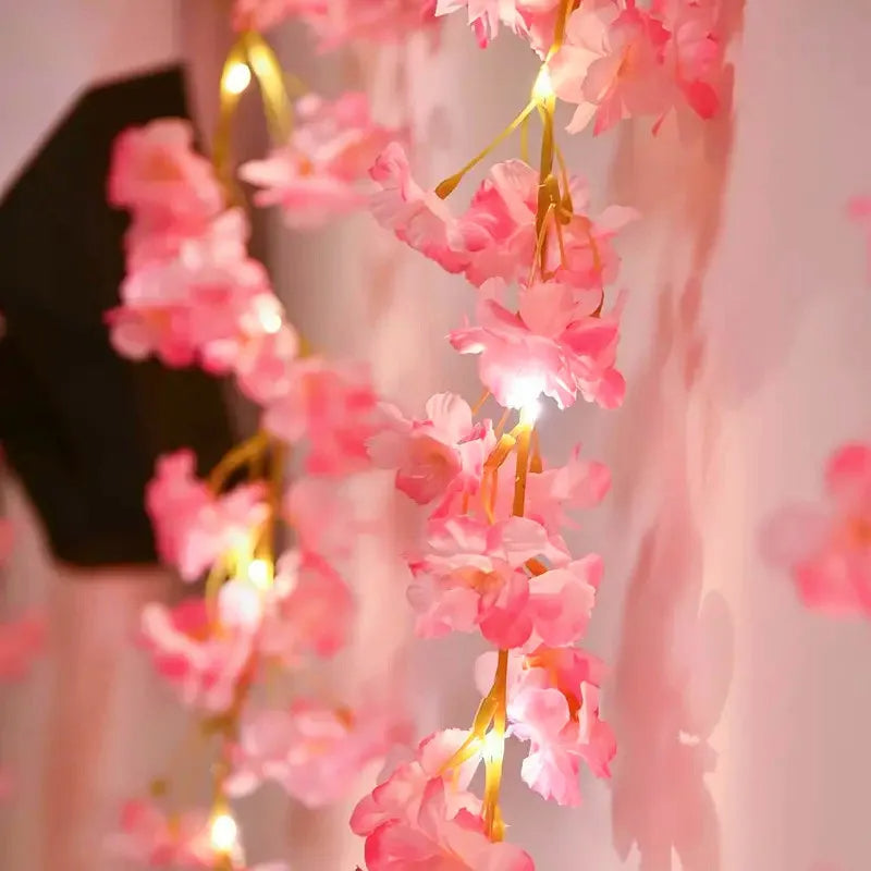 ANYDECO String Gleam Cherry Blossom Pink LED Artificial Hanging Lights for Party Decor