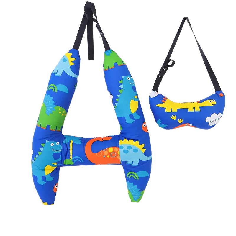 Anypillow Car Travel Pillow Blue Dinosaur 1 Set for Kids and Adult Neck Head Support H-Shape Travel Pillow