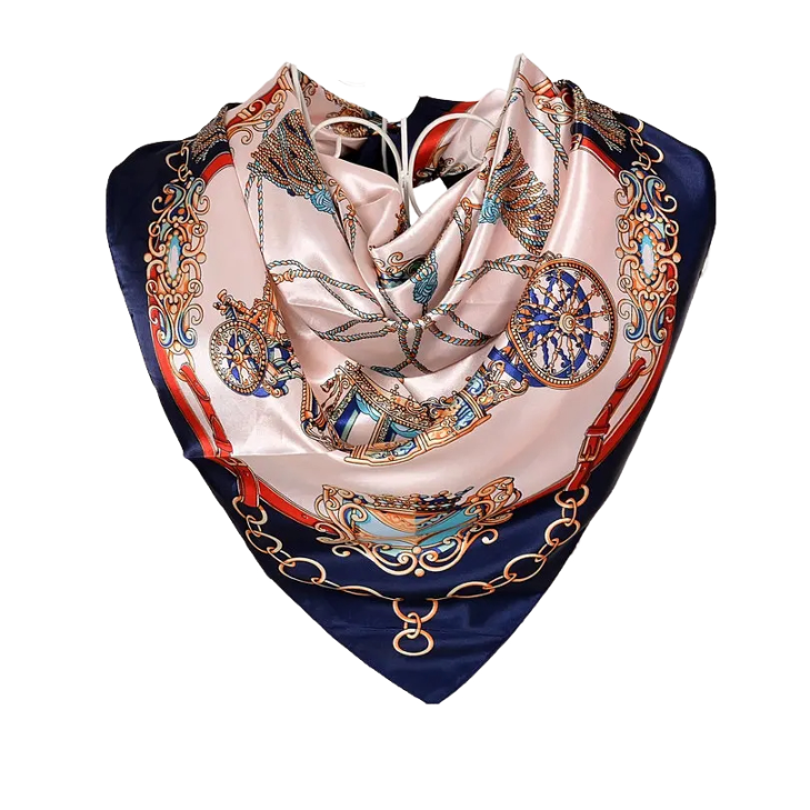 Anyyou Scarf for Women Blue Pink Printed Polyester Silk Big Square Silk Scarf 90*90cm Satin Scarf For Spring Summer Autumn Winter