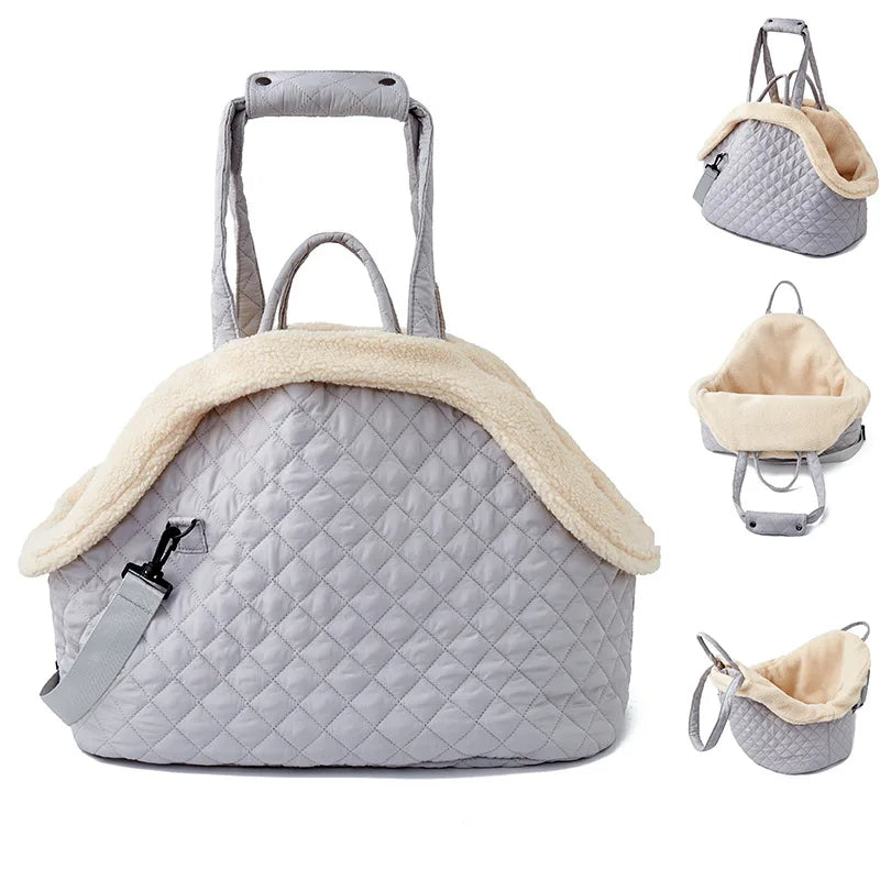 ANYWAGS Pet Carrier Thicken Grey Korean Inspired Pet Hand Bag or Shoulder Bag with Quilted Cotton Portable Bag