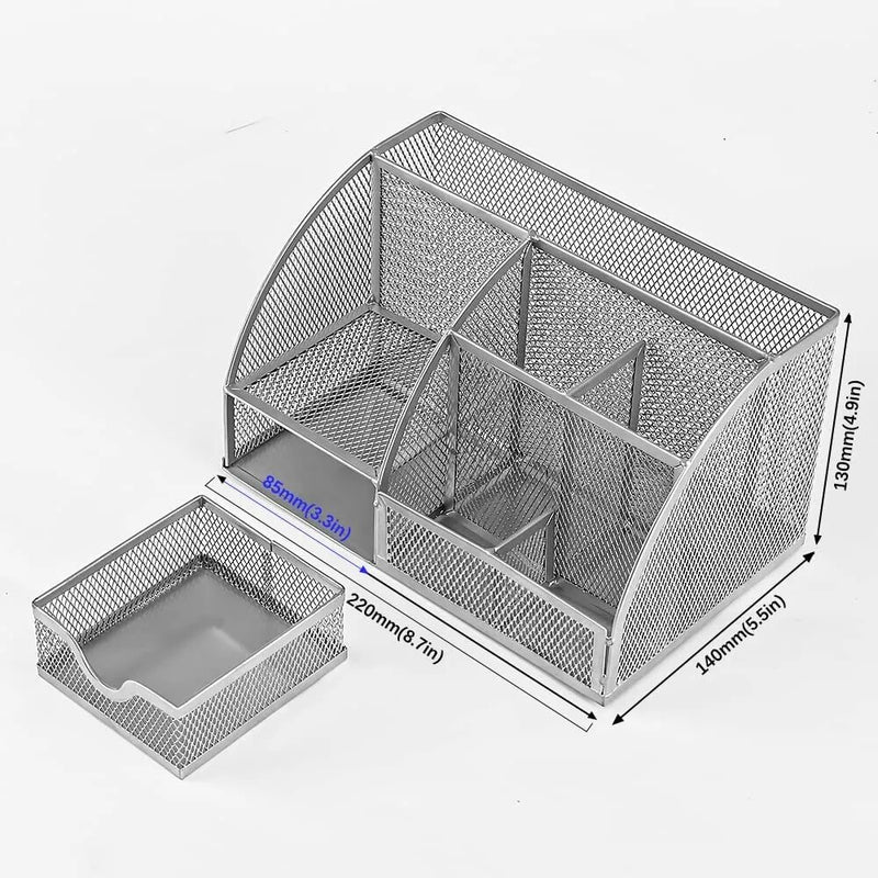 “AnyCraft Silver Mesh Desk Organizer with Multi‑Compartment Storage for Office & School Supplies”