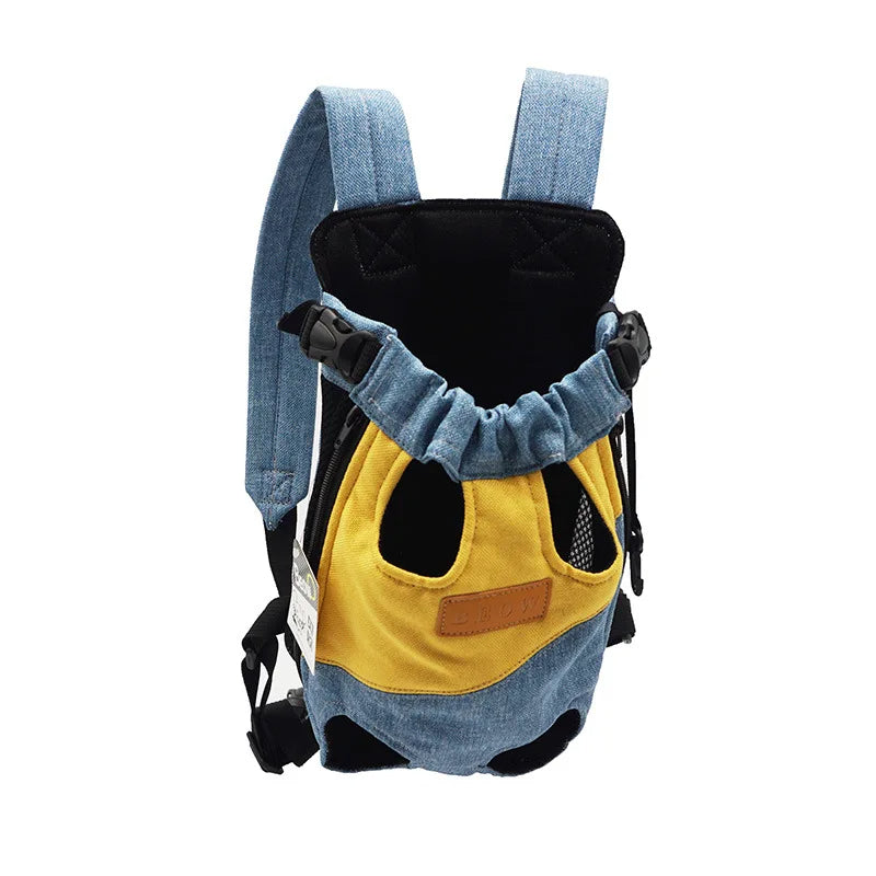 ANYWAGS Pet Carrier Yellow Blue Small Denim Breathable Travel Backpack for Small Size Pets with Pockets for Carrying Supplies