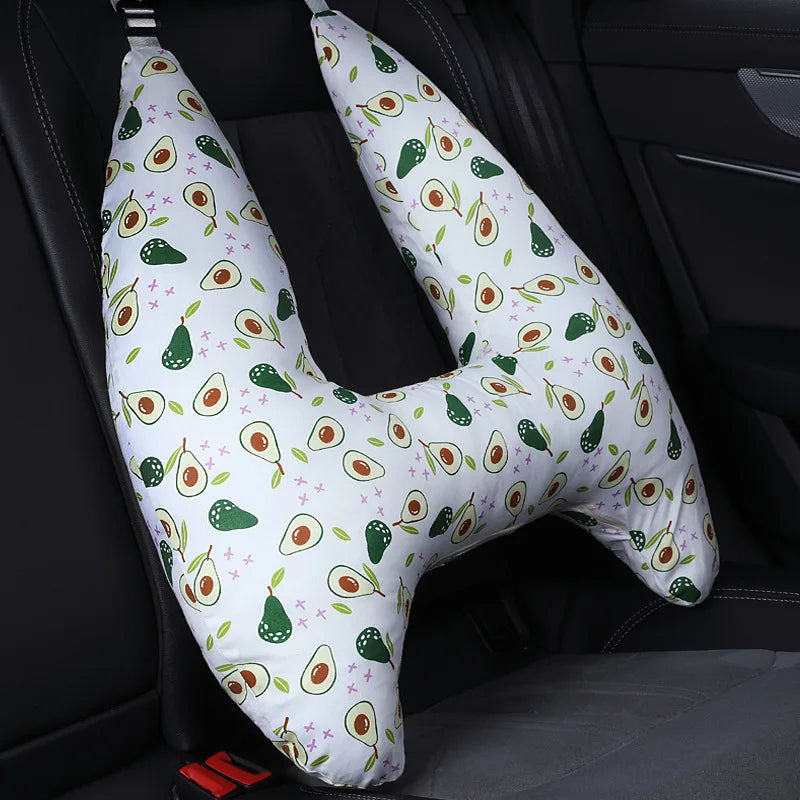 Anypillow Car Travel Pillow UShape Avocado Pattern Children Travel Pillow Cushion for Car Seat, Safety Neck Pillow for Kids