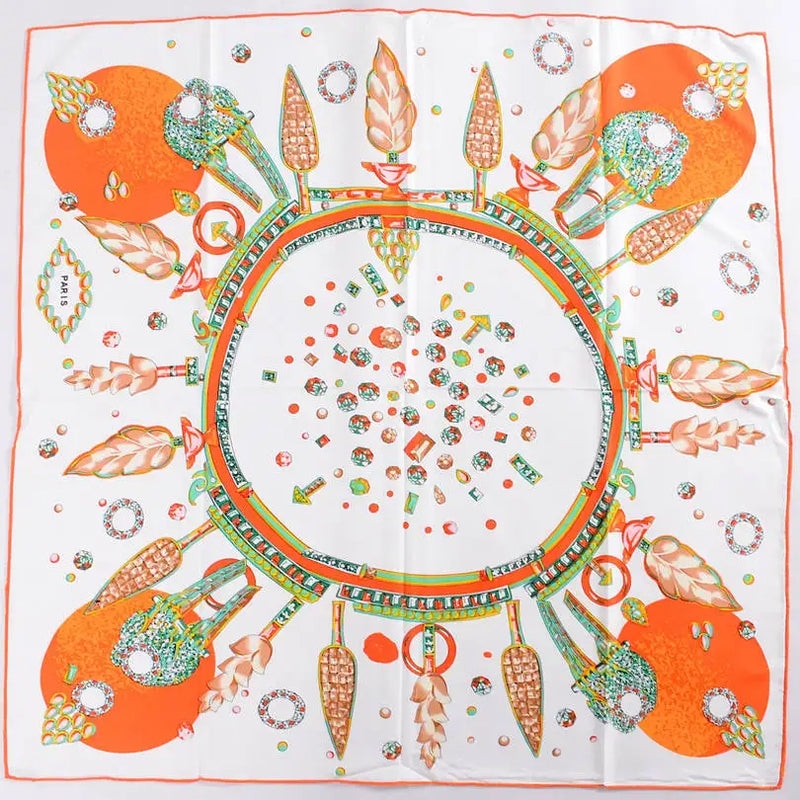 Anyyou Scarf for Women Orange Leaves Diamond Pattern Fashion Brand Design Ladies Silk Shawl 90*90cm Brand Twill Square Scarves