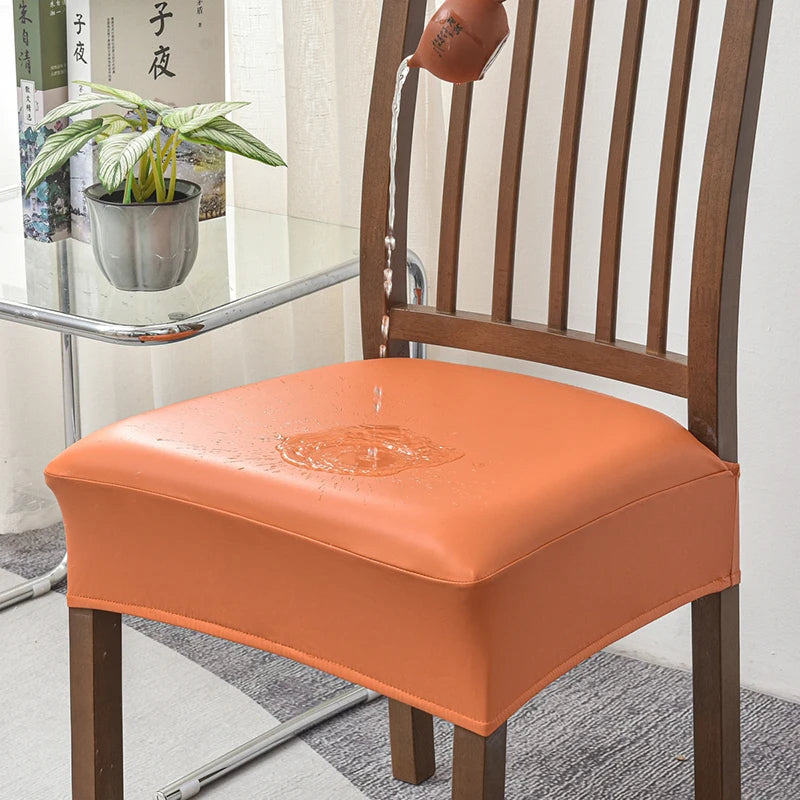 Anyseat Chair Cover Orange PU Leather Seat Slipcover Chair Cover for Kitchen Hotel Banquet Dining Living Room