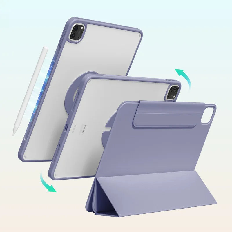 ANYMOB iPad Case Lavender Magnetic Detachable PU Acrylic Transparent Protective Cover for Air 11 M2 2024