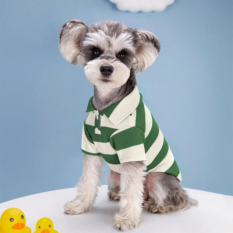 ANYWAGS Pet Clothes Stripe Green and White Breathable Summer Polo Shirt for Cosplay and Formal Occasions