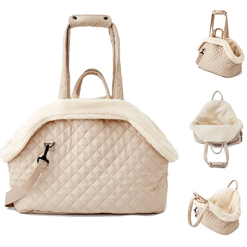 Anypet Quilted Thicken Beige Korean-Inspired Pet Carrier Handbag & Shoulder Bag