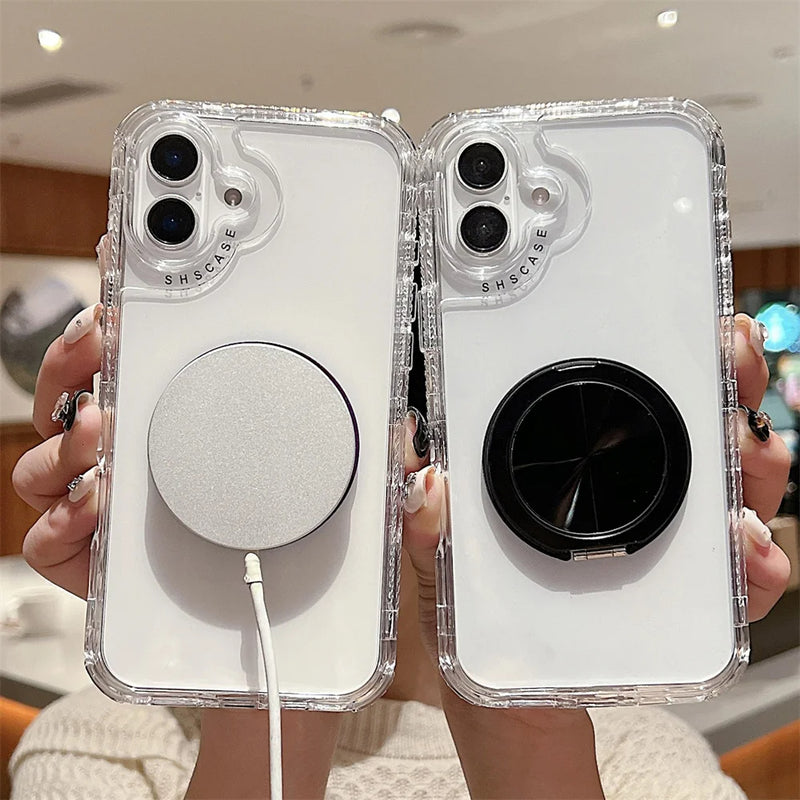 ANYMOB iPhone Case Black Magnetic Rotating Stand Lightweight Clear Rugged Cover