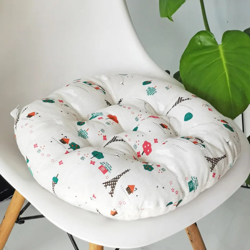 Anypillow White Round Chair Pad with Playful Print Cushion