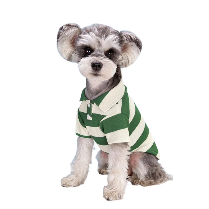 ANYWAGS Pet Clothes Stripe Green and White Breathable Summer Polo Shirt for Cosplay and Formal Occasions