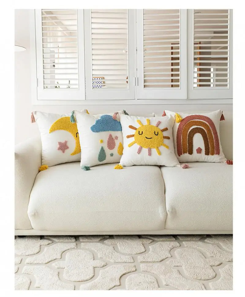 Anypillow Pillowcase White Tassel Tufted Embroidered Decorative Cushion Cover