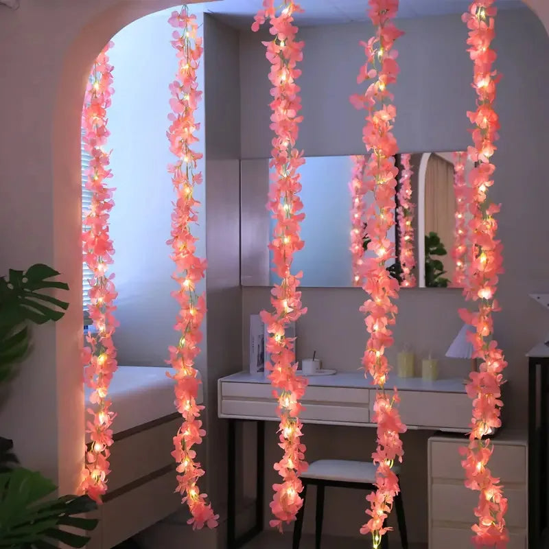 ANYDECO String Gleam Cherry Blossom Pink LED Artificial Hanging Lights for Party Decor