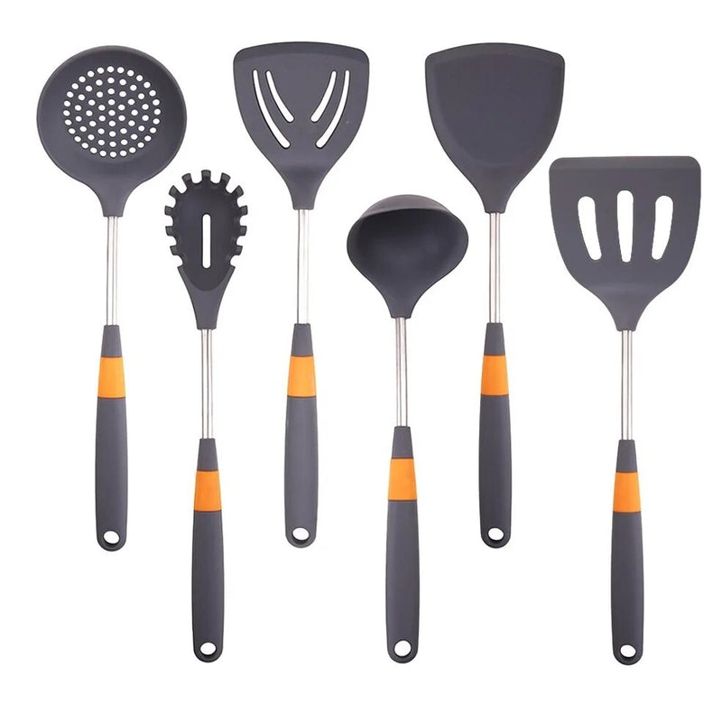 Anygleam Cooking Utensil 6 Set Grey Heat Resistant Tools Spatula Kit Kitchen Accessories Kitchenware Paddle Scoop for Nonstick Cookware