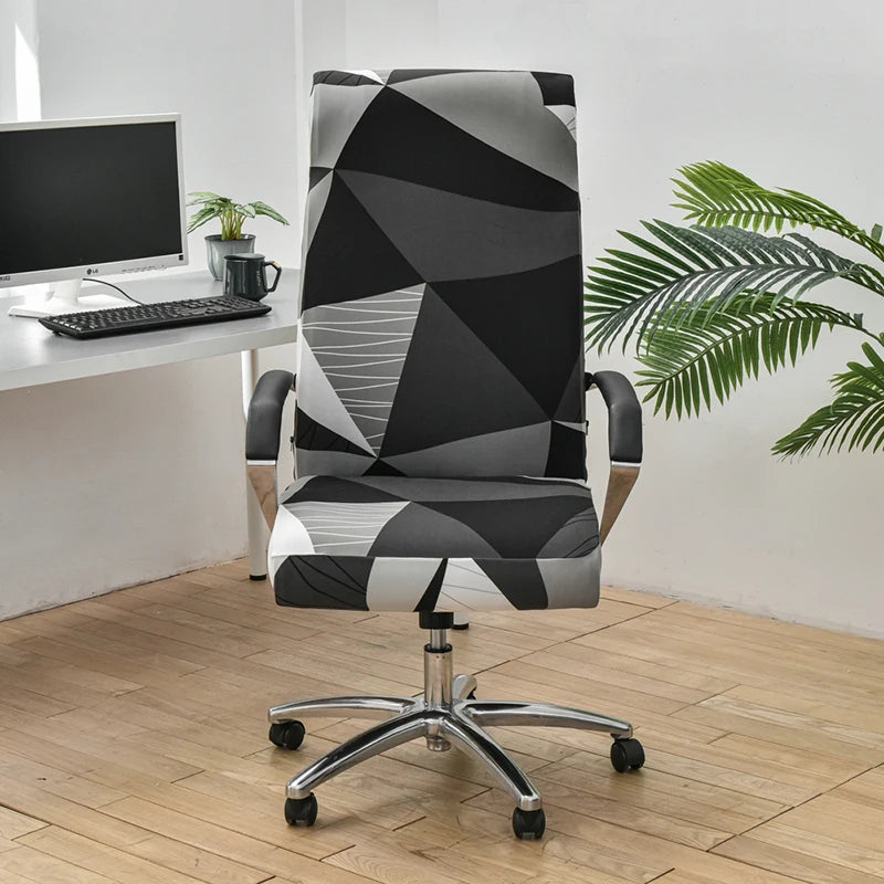 Anyseat Office Chair Cover Black White Geometric Pattern Medium Non-Slip Rotating Seat Case Universal Armrest Chair Protector