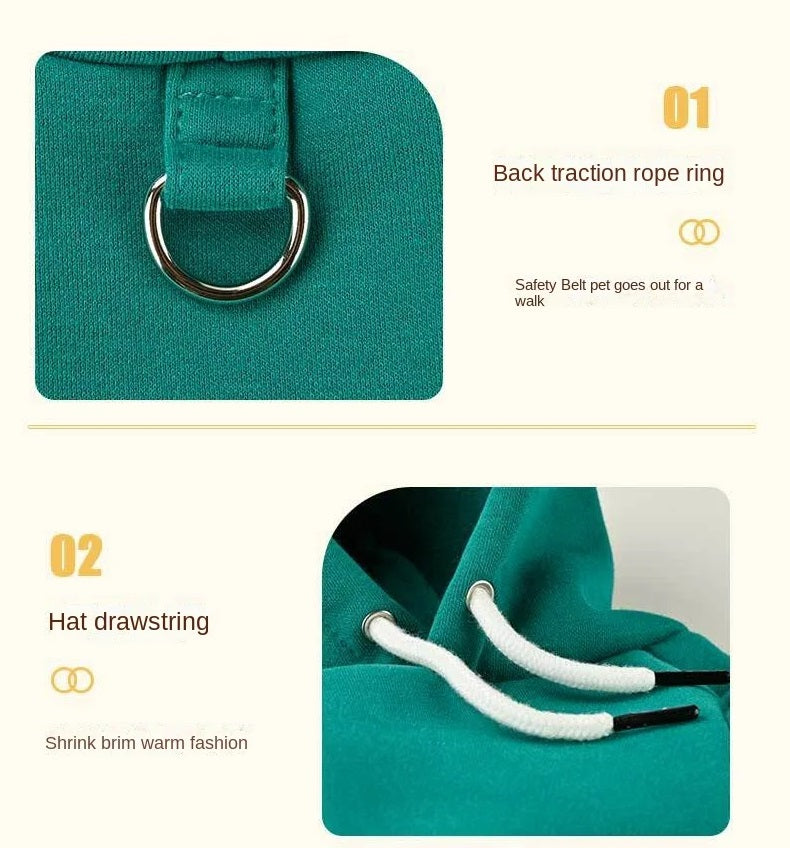 ANYWAGS Pet Clothes Green Warm Fleece Hoodie Jacket with Back Pockets Sweatshirt for Cosplay and Cold Weathers