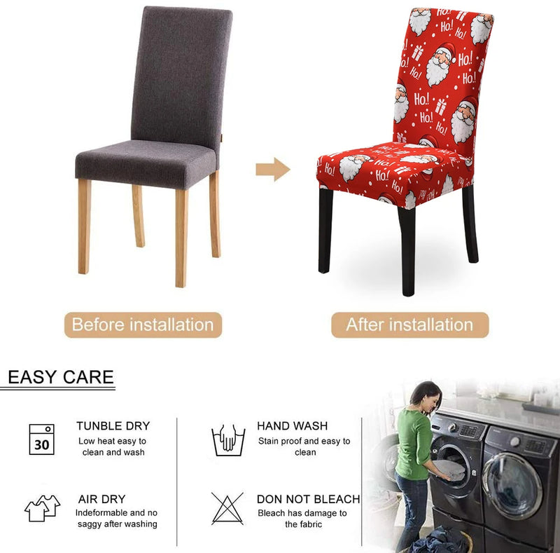 Anyseat Chair Cover Red Christmas Deer Design Stretchable Dining Slipcover
