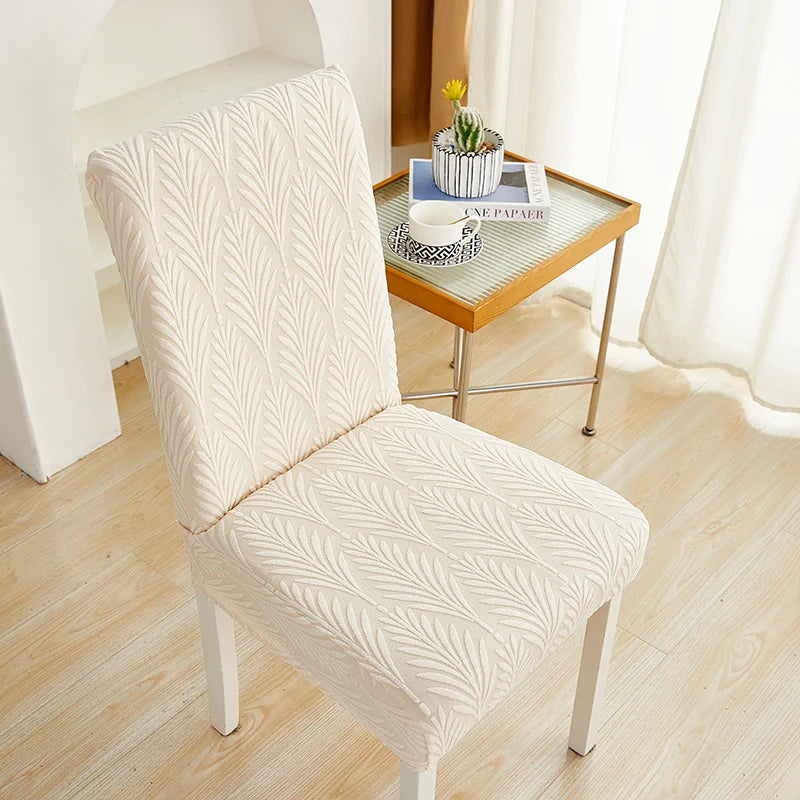 Anyseat Chair Cover Beige Series Leaf Lines Design with Elastic Material for Dining Room Kitchen Wedding Hotel Banquet Restaurant