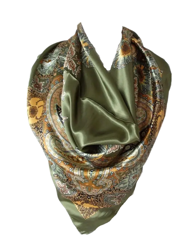 Anyyou Scarf for Women Army Blue Printed Polyester Silk Big Square Silk 90*90cm Satin For Spring Summer Autumn Winter