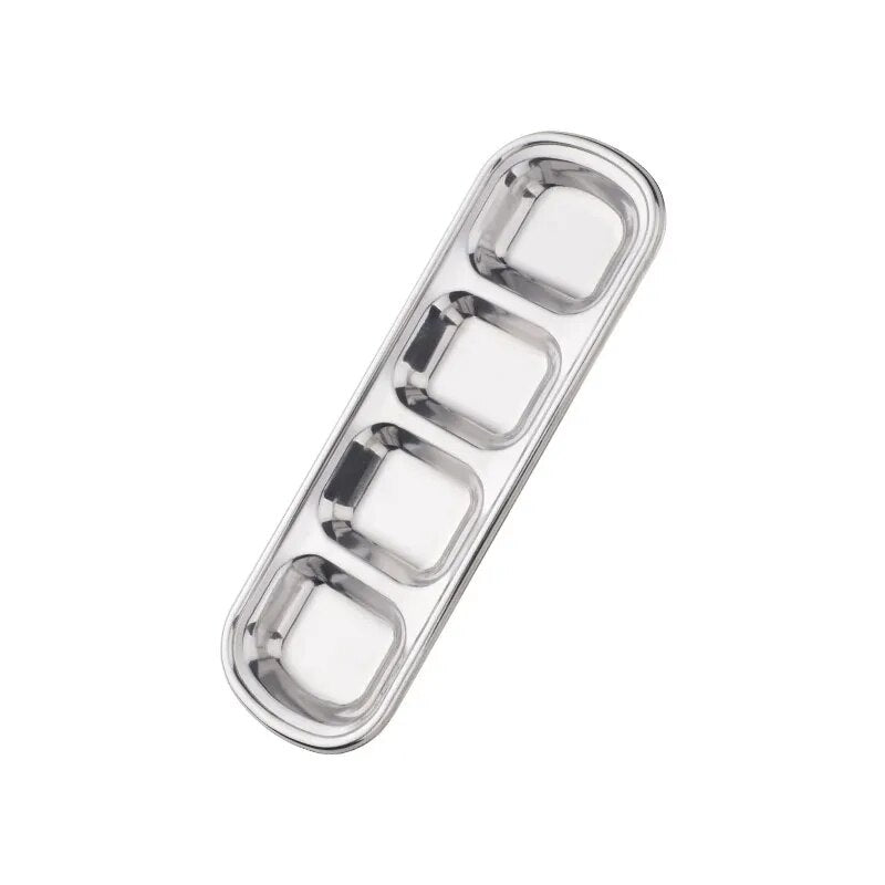 Anygleam Silver Stainless Steel 4 Grid Seasoning Sauce Dish Plates Dipping Kitchenware
