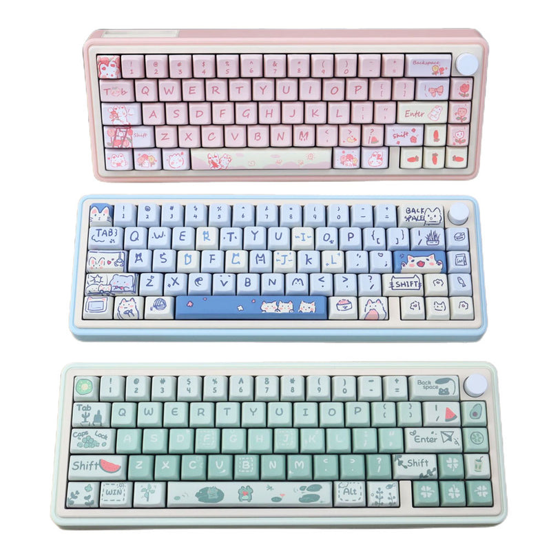 ANYMOB Keycap Keyboard Pink 66 keys Rabbit Theme Sided Heat Submlimation Switch Fit
