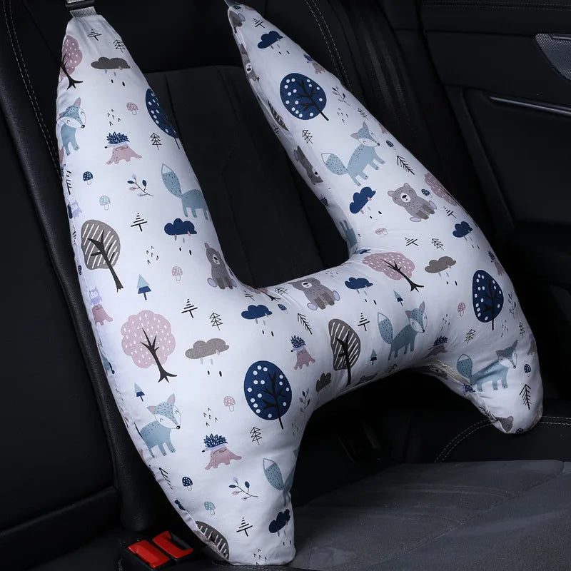 Anypillow Car Travel Pillow UShape Animal Forest Pattern Children Travel Pillow Cushion for Car Seat, Safety Neck Pillow for Kids