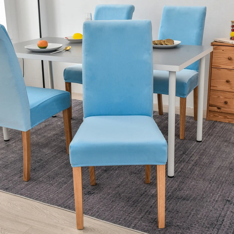 Anyseat Chair Cover Sky Blue Velvet Plush Slipcover for Dining Kitchen