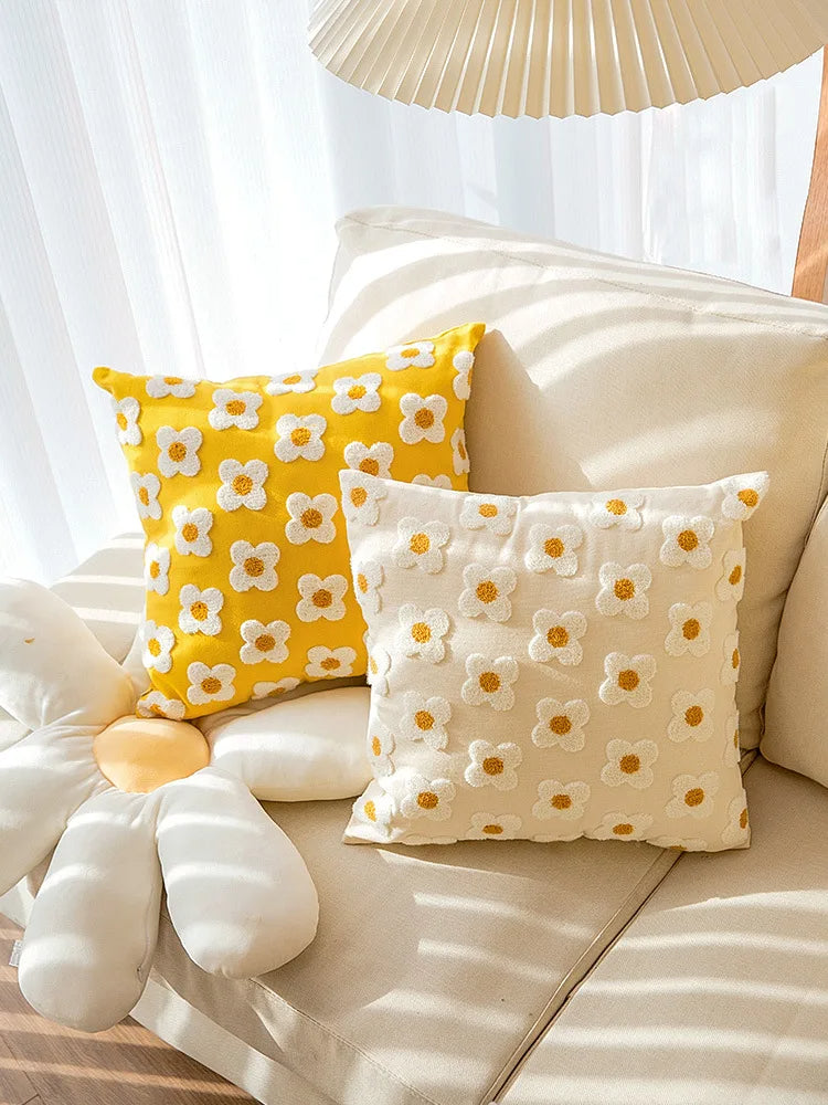 Anypillow Pillowcase Daisy Floral Embroidered Decorative Cushion Cover