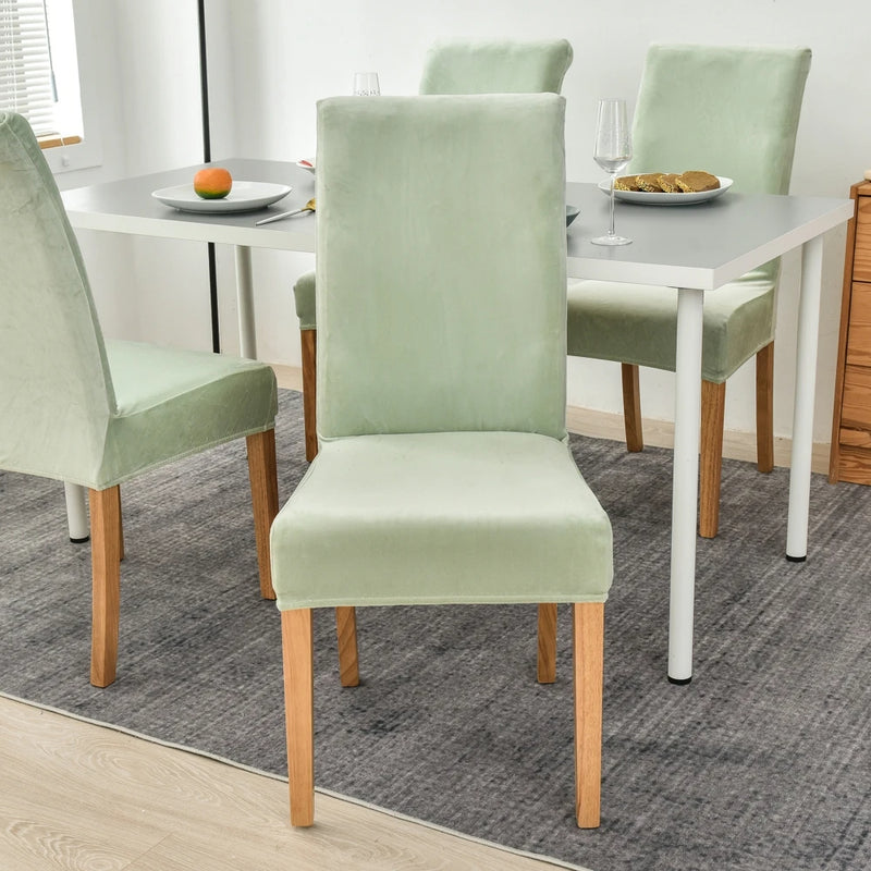 Anyseat Chair Cover Light Green Velvet Plush Slipcover for Dining Kitchen