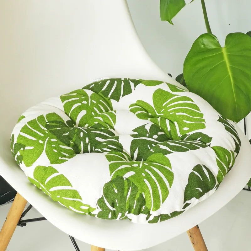 Anypillow White Chair Pad with Green Leaves Print Cushion