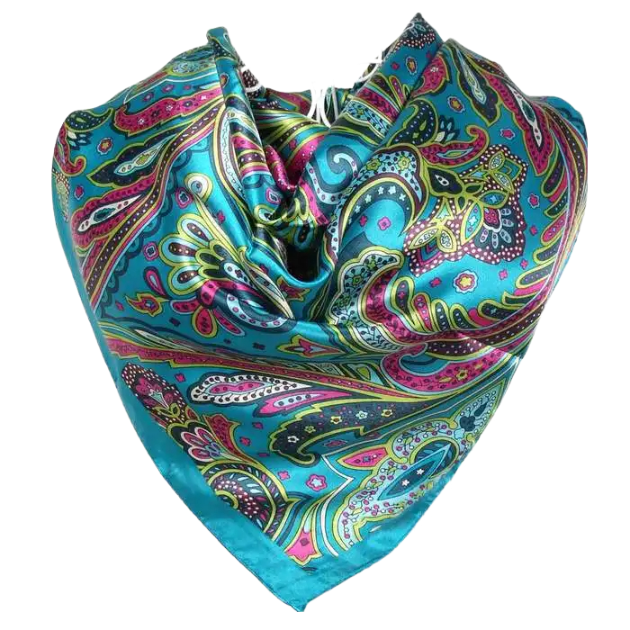 Anyyou Scarf for Women Cute Blue Printed Polyester Silk Big Square Silk 90*90cm Satin For Spring Summer Autumn Winter